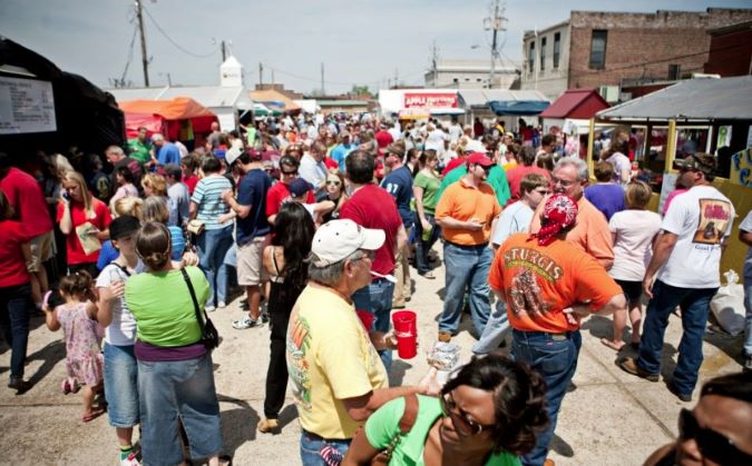 A crowd attends a past Railroad Festival in downtown Amory.