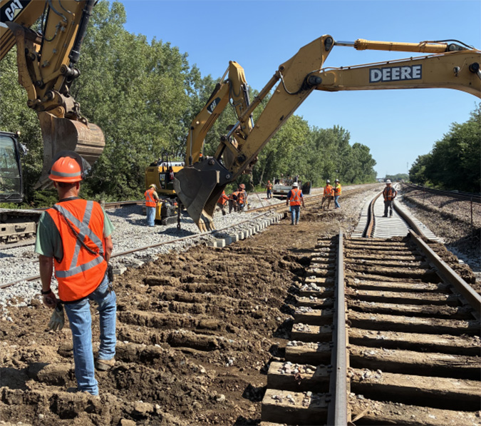 Team members connect hump lead 1 to new lead track at Galesburg. 